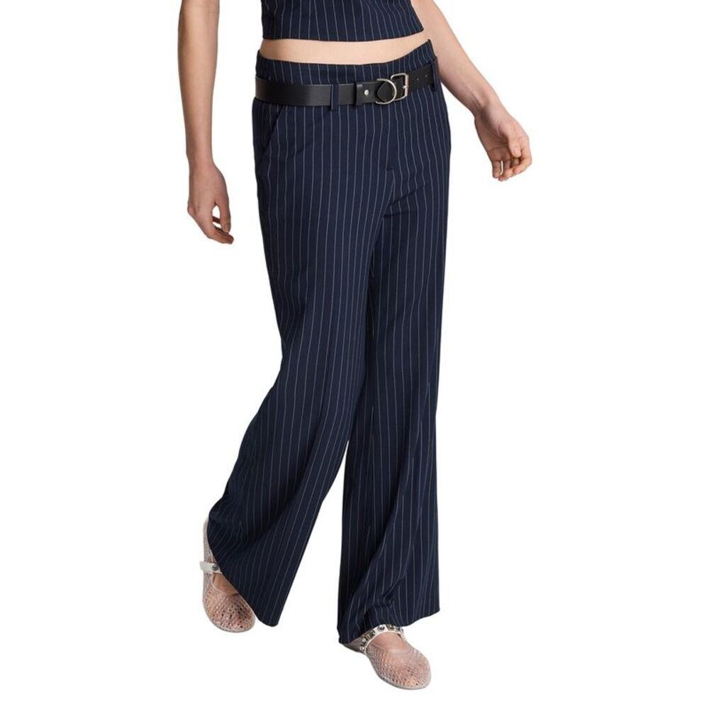 Kenneth Cole Womens  Fly Front Belted Flare Pant, Navy